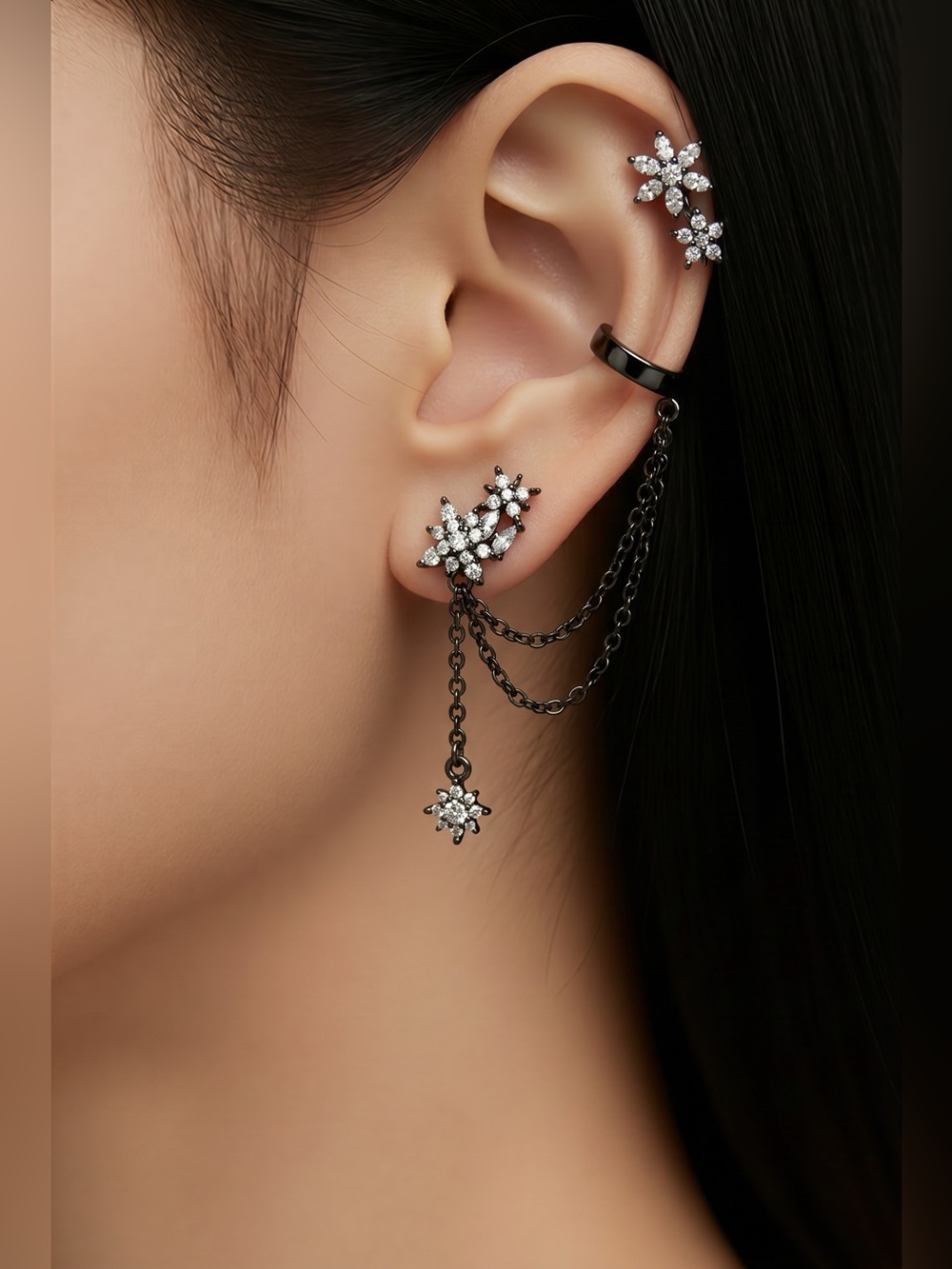 Chain Ear Cuff with Crystal Accents